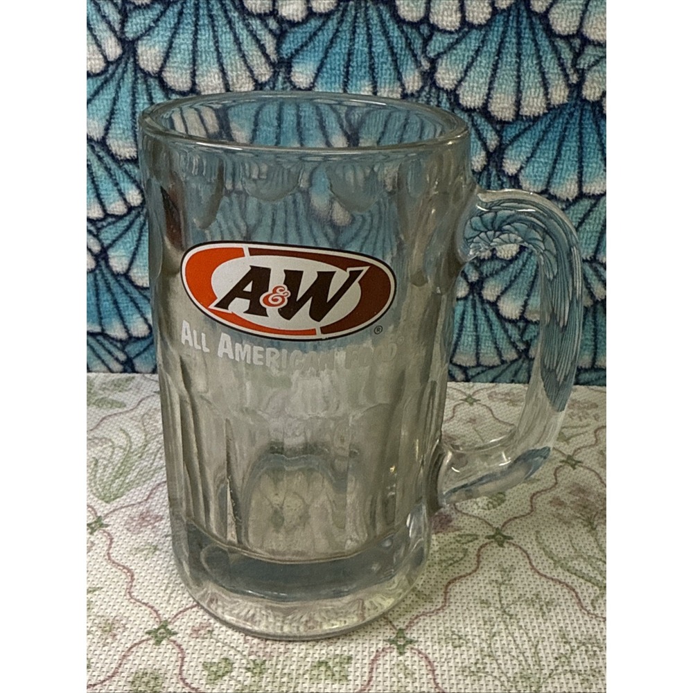 Vintage A&W Root Beer Soda Mug Heavy Glass Dimple Sides 6" Tall